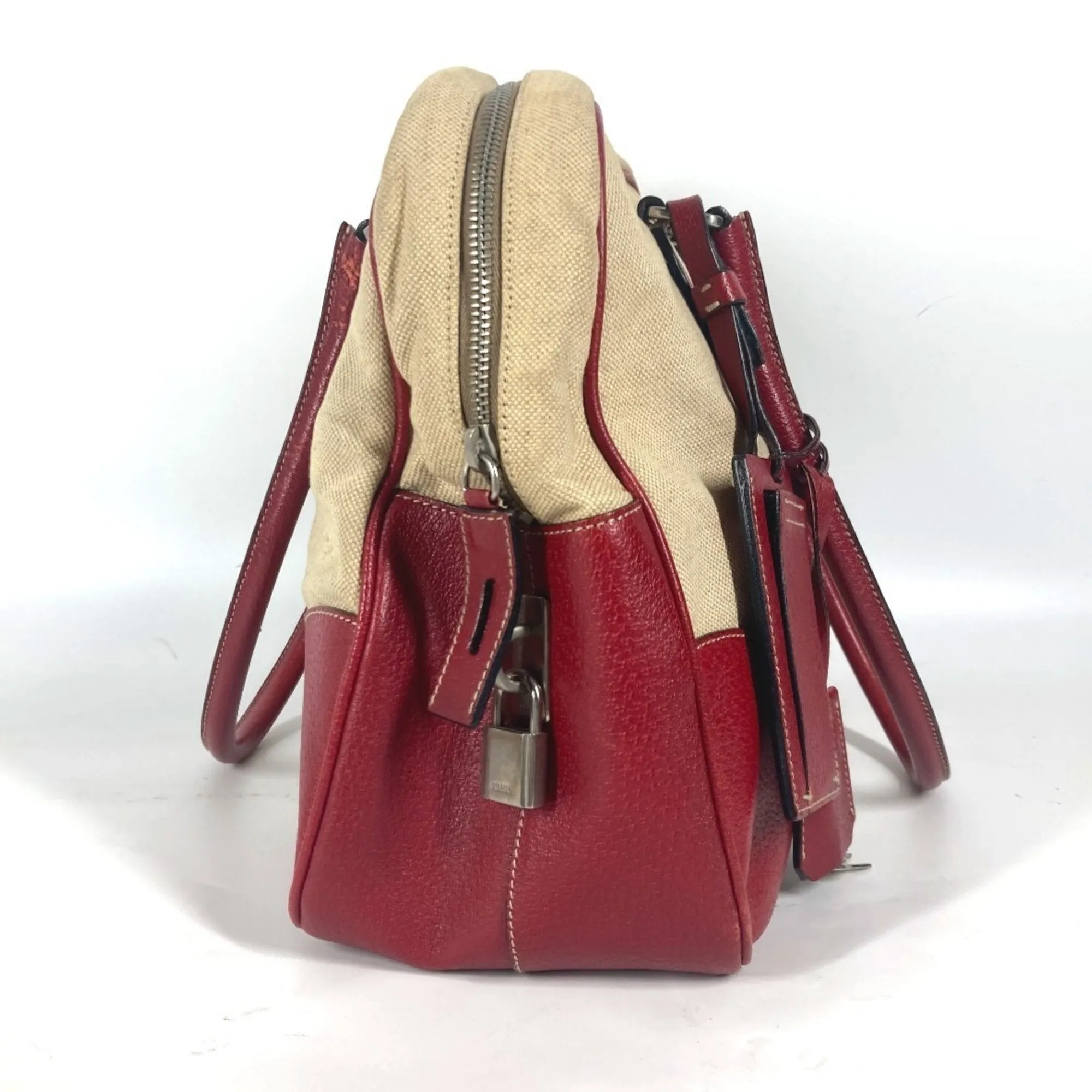 Prada  Color Leather Canvas Boston Bag Shoulder Bag (Pre-Owned)