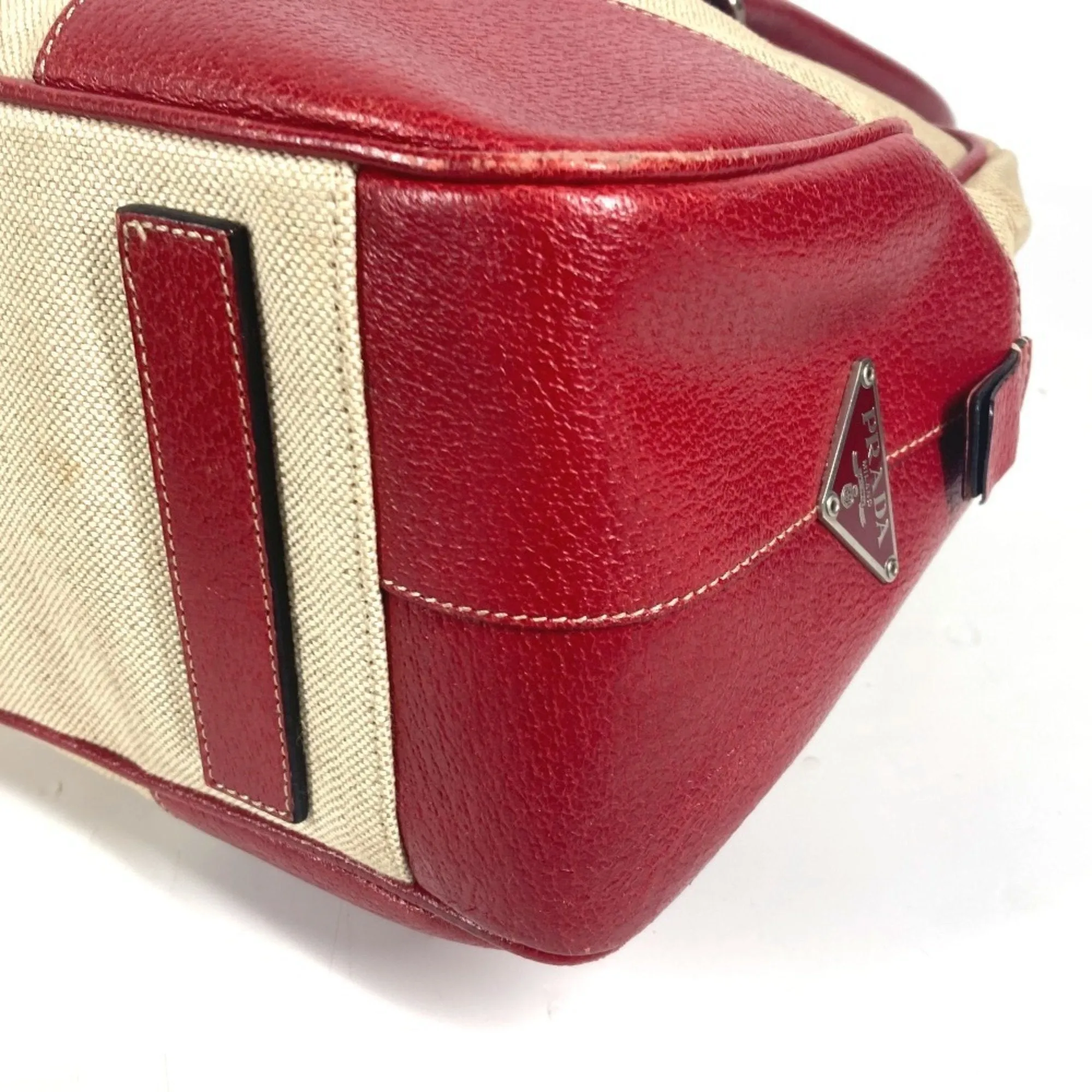 Prada  Color Leather Canvas Boston Bag Shoulder Bag (Pre-Owned)