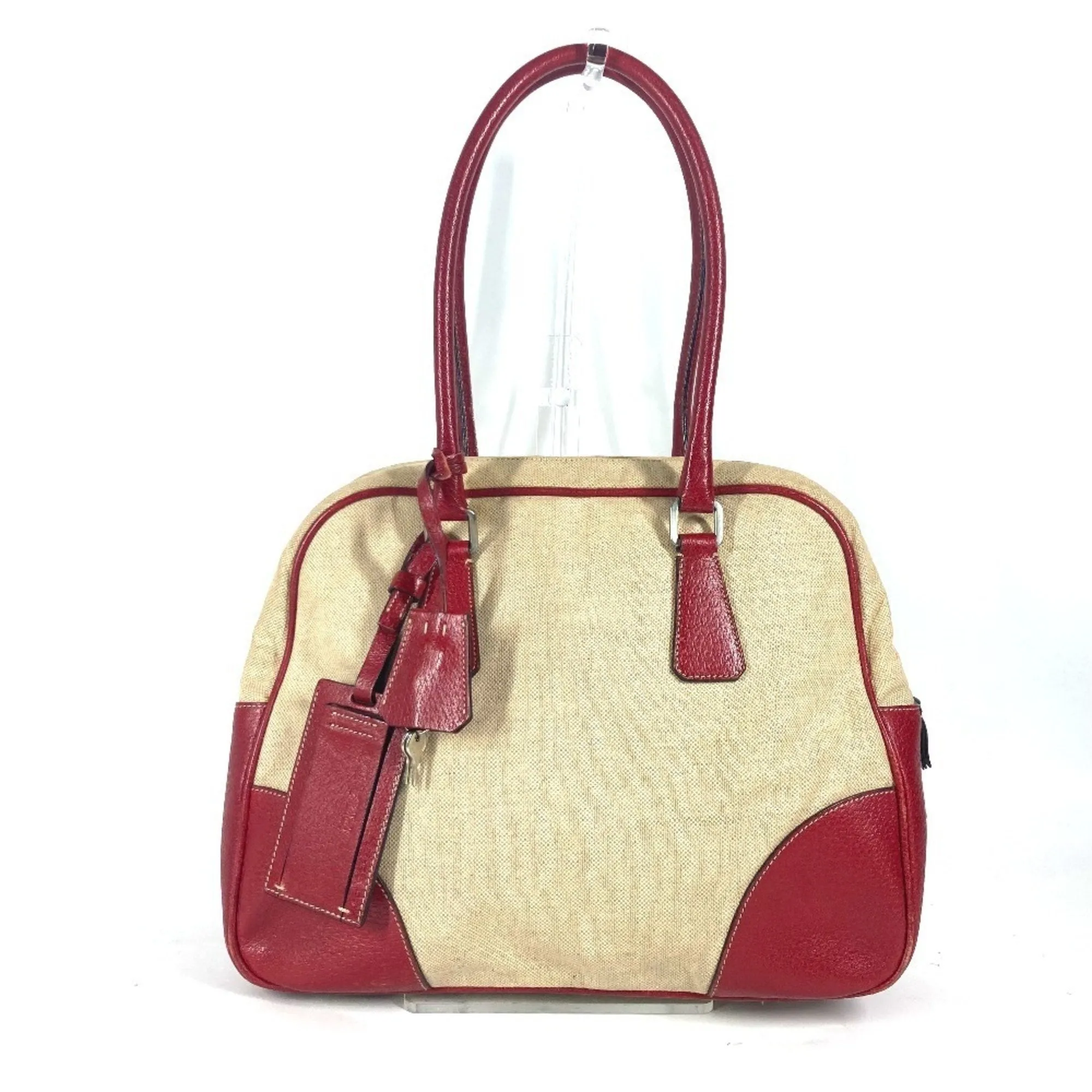 Prada  Color Leather Canvas Boston Bag Shoulder Bag (Pre-Owned)