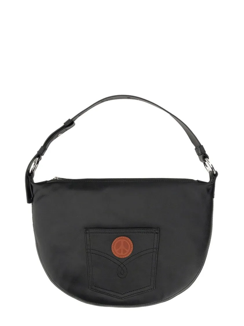 Rounded Black Nylon Shoulder Bag