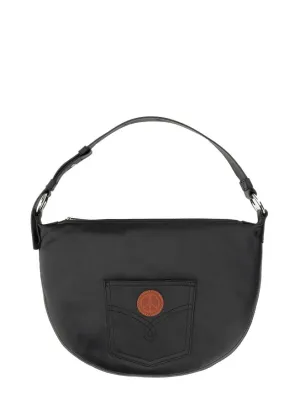 Rounded Black Nylon Shoulder Bag