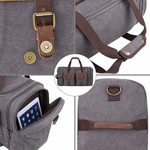 S-Zone Leather Overnight Duffle Bag Canvas Travel Tote Duffel Weekend Bag Luggage