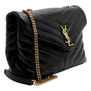 Saint Laurent LouLou Large Matelass?? Lambskin Black Shoulder Crossbody Bag