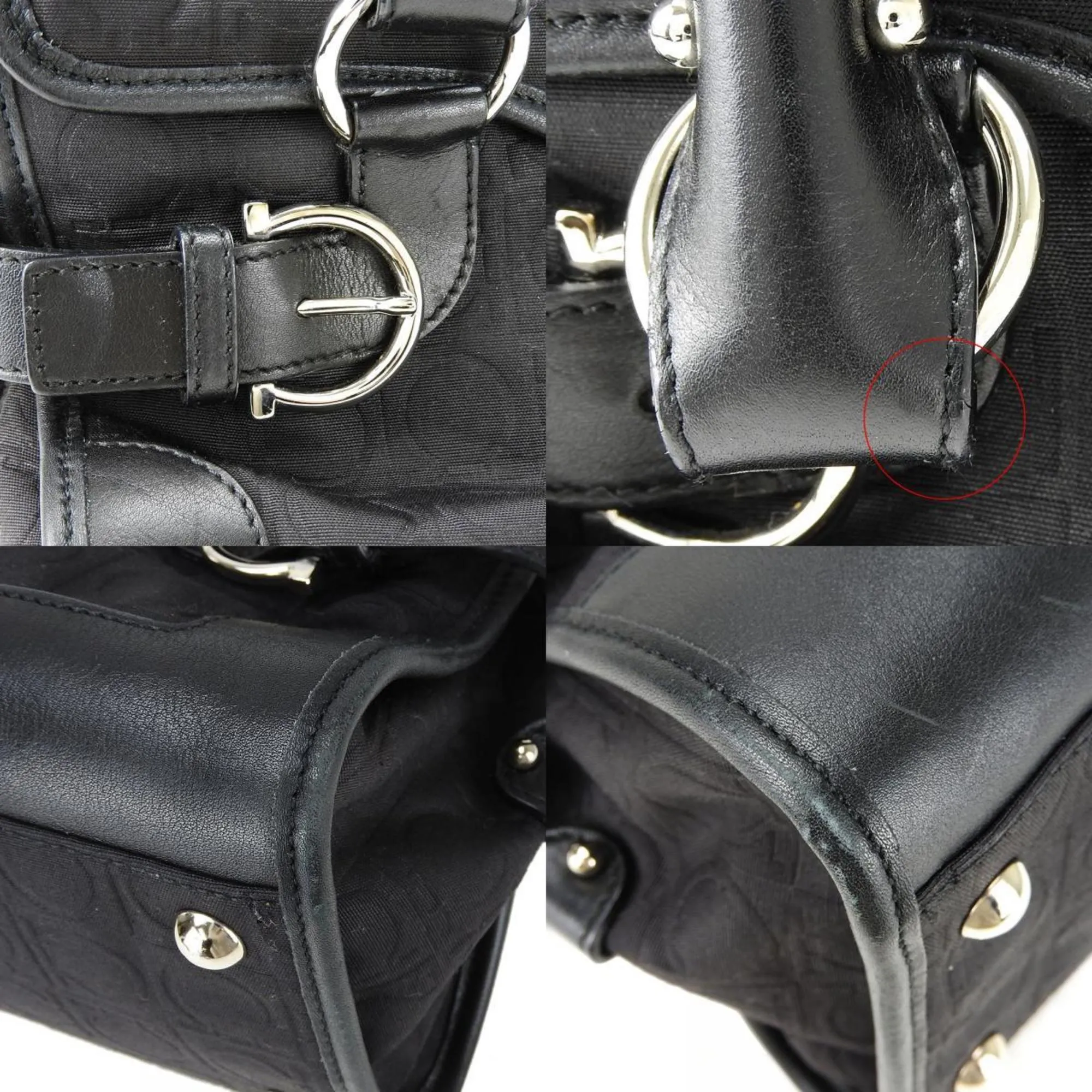 Salvatore Ferragamo Gancini  Canvas Leather Handbag (Pre-Owned)