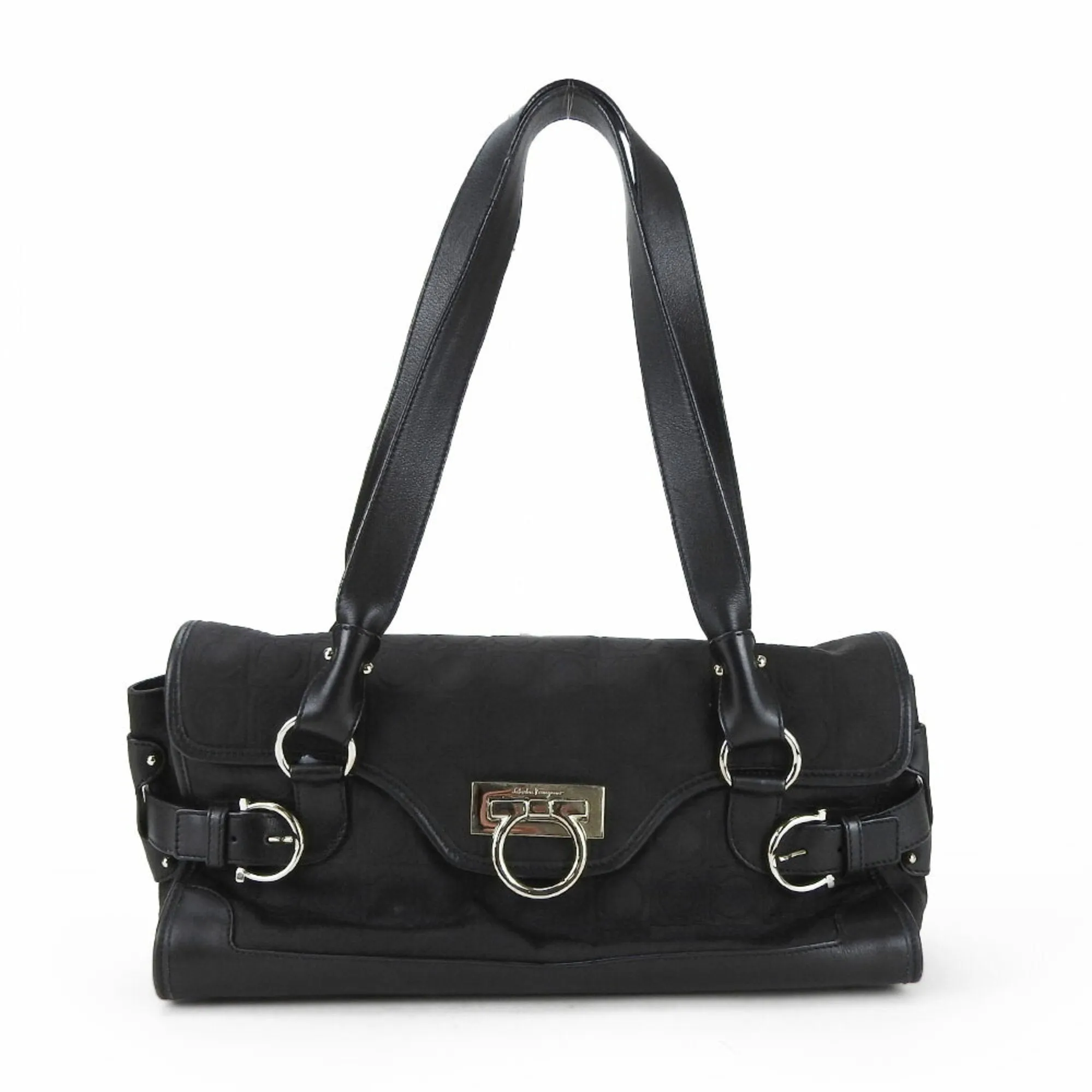 Salvatore Ferragamo Gancini  Canvas Leather Handbag (Pre-Owned)