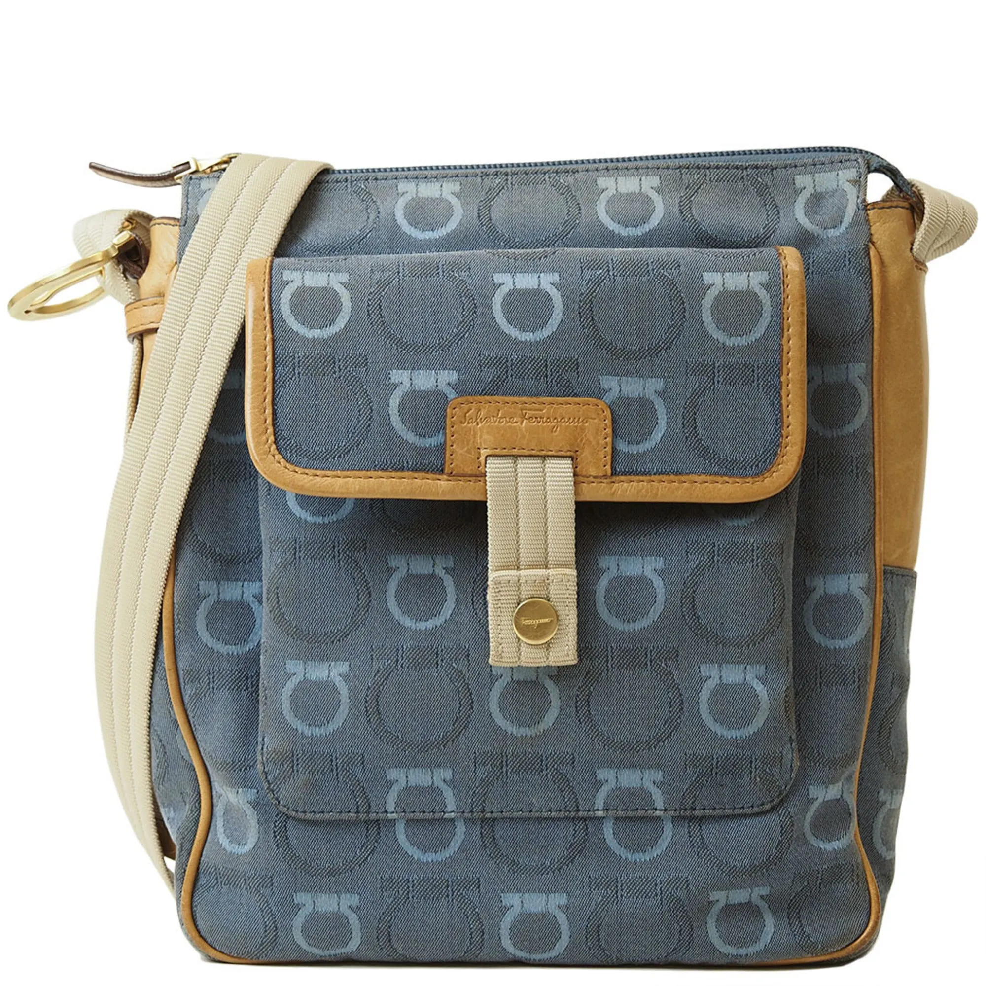 Salvatore Ferragamo Gancini  Canvas Leather Shoulder Bag (Pre-Owned)