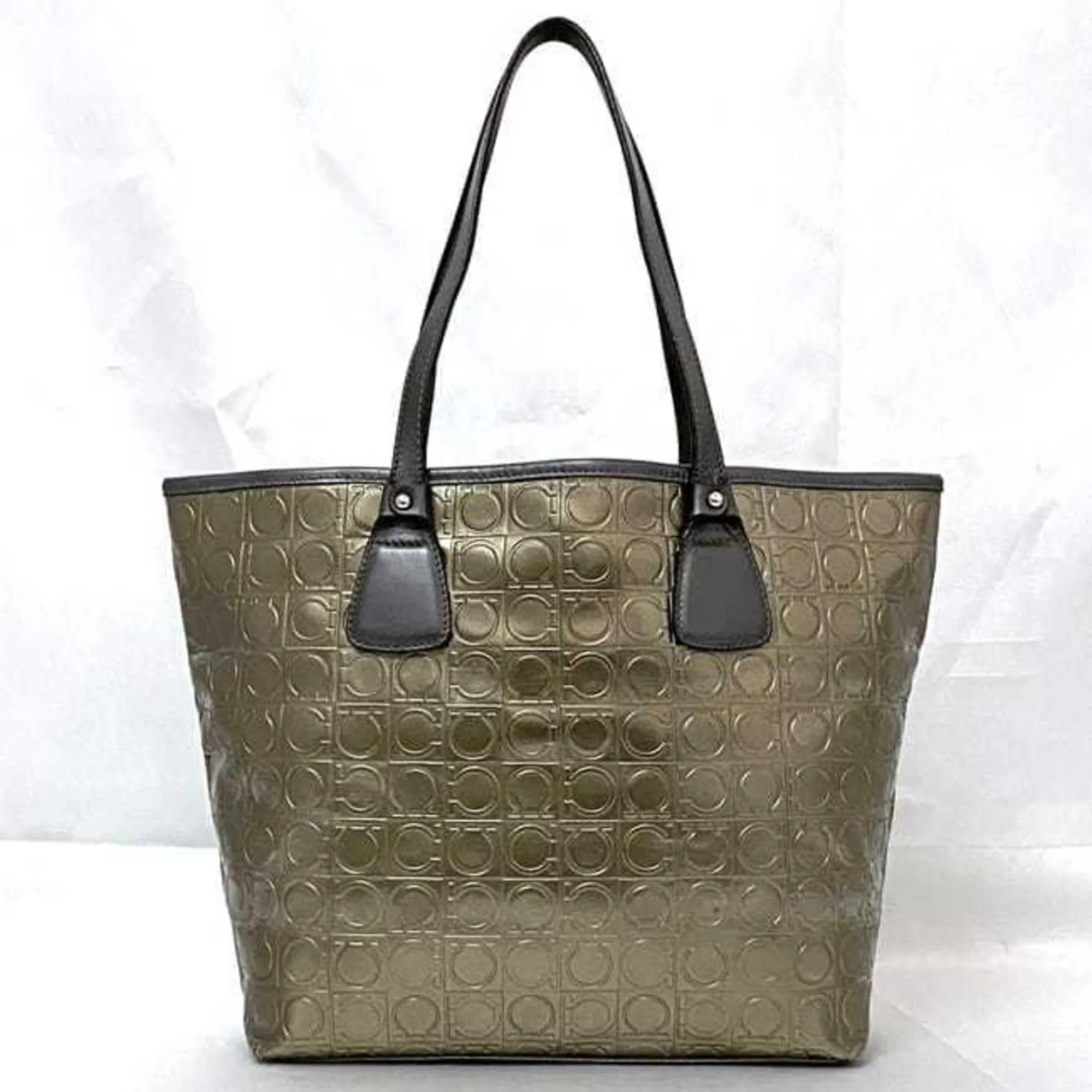 Salvatore Ferragamo Gancini Canvas Shoulder Bag (Pre-Owned)