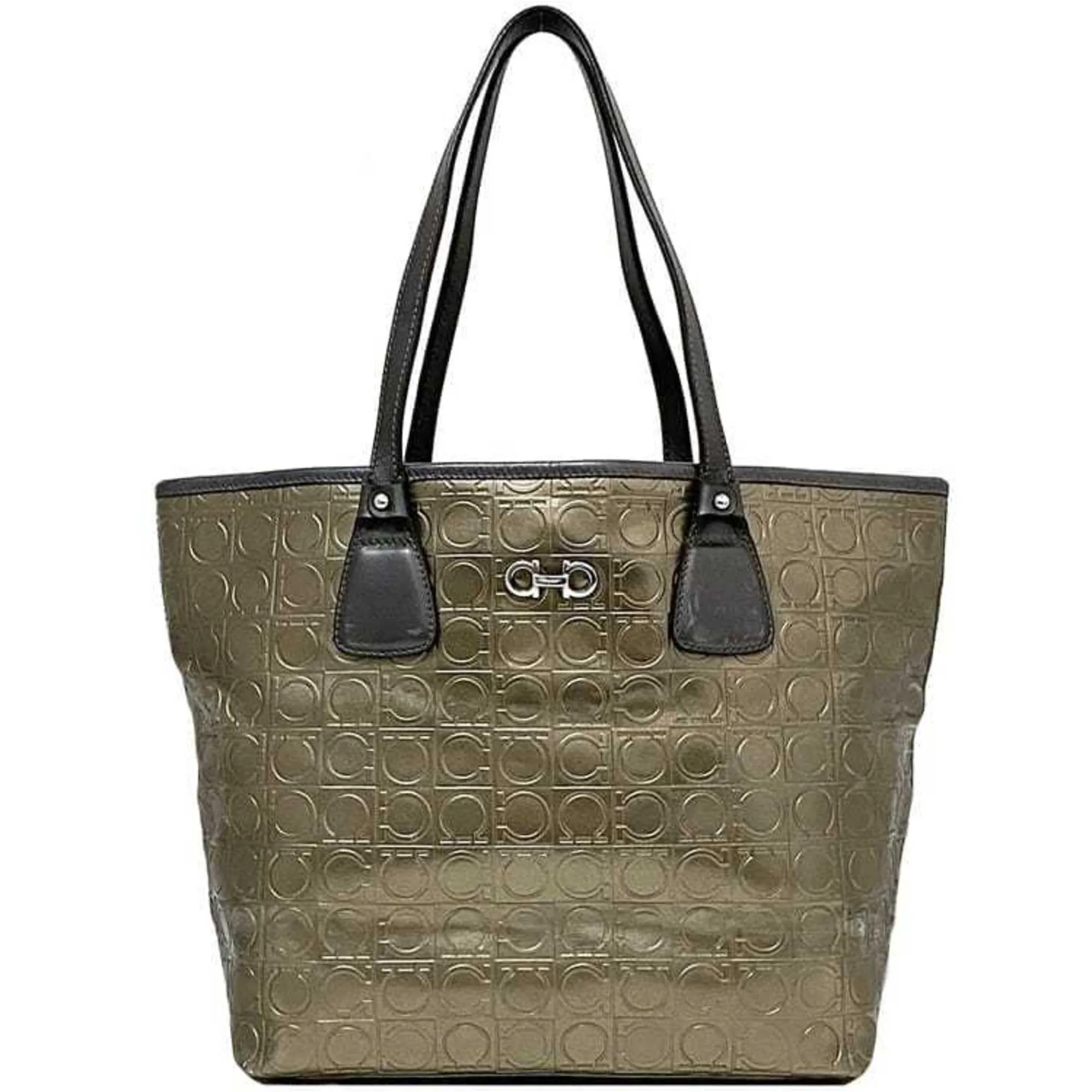 Salvatore Ferragamo Gancini Canvas Shoulder Bag (Pre-Owned)