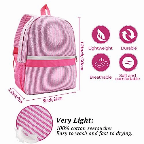 Seersucker Backpack Toddler with Pockets,Mini backpack for Preschool Kids,Kindergarten Kids Backpack(Pink)