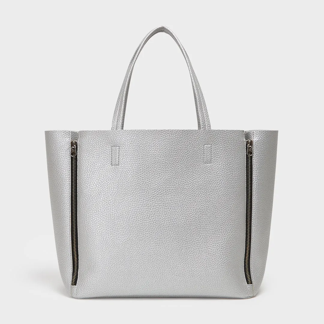 SEOUL PEBBLED VEGAN LEATHER SILVER