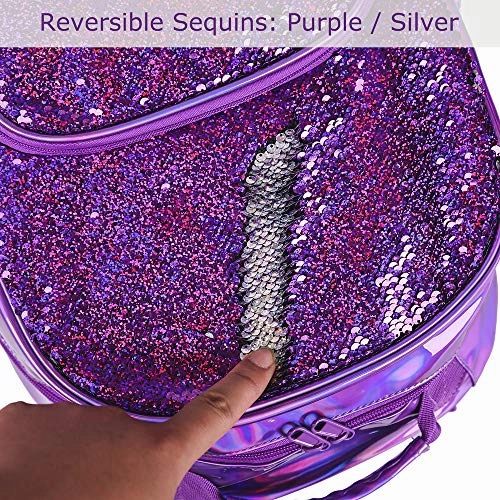 Sequin School Backpack for Girls Kids Cute Elementary Book Bag Teen Glitter Flip Sparkly Holographic Purple Back Pack