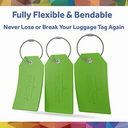 Shacke Luggage Tags With Full Back Privacy Cover W/ Steel Loops - Set Of 2 (Green)