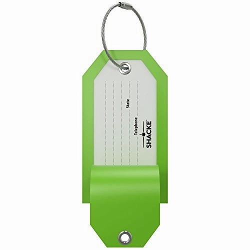 Shacke Luggage Tags With Full Back Privacy Cover W/ Steel Loops - Set Of 2 (Green)