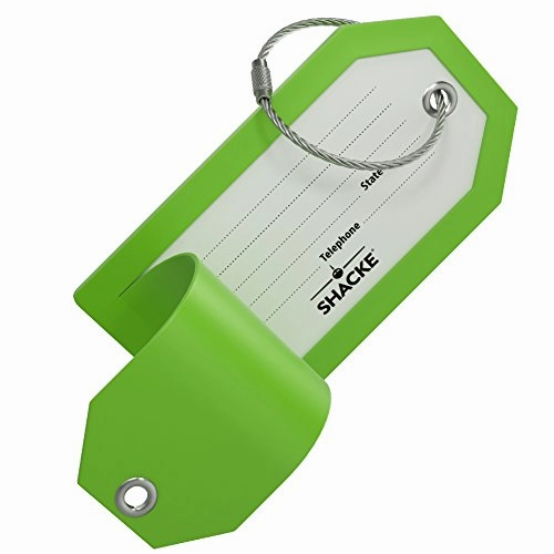 Shacke Luggage Tags With Full Back Privacy Cover W/ Steel Loops - Set Of 2 (Green)