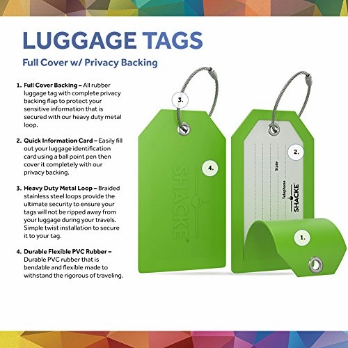 Shacke Luggage Tags With Full Back Privacy Cover W/ Steel Loops - Set Of 2 (Green)