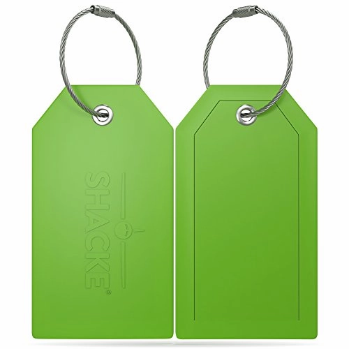 Shacke Luggage Tags With Full Back Privacy Cover W/ Steel Loops - Set Of 2 (Green)
