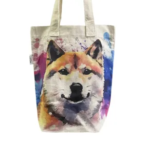Shiba Inu Dog Print Cotton Tote Bag