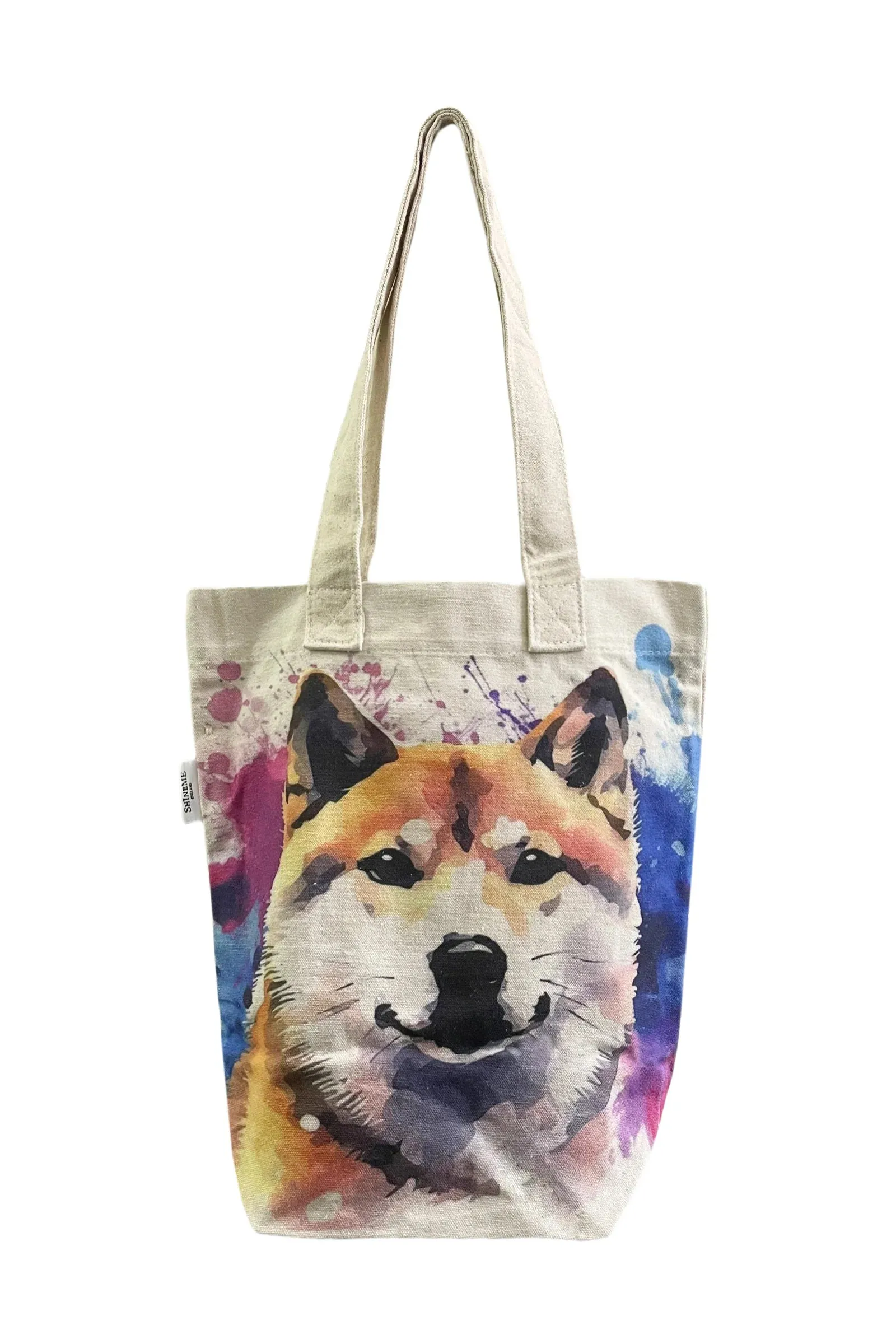 Shiba Inu Dog Print Cotton Tote Bag