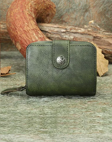 Small Leather Trifold Wallet Vintage Billfold Cute Women Buckle Wallet For Ladies