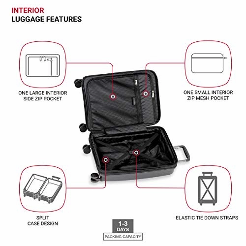 SwissGear 8836 Durable Expandable Spinner Luggage, Black, Carry-On 20-Inch