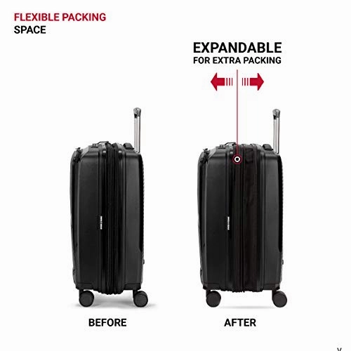 SwissGear 8836 Durable Expandable Spinner Luggage, Black, Carry-On 20-Inch