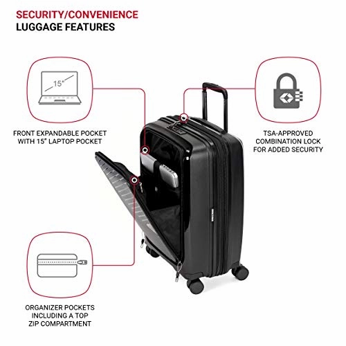 SwissGear 8836 Durable Expandable Spinner Luggage, Black, Carry-On 20-Inch