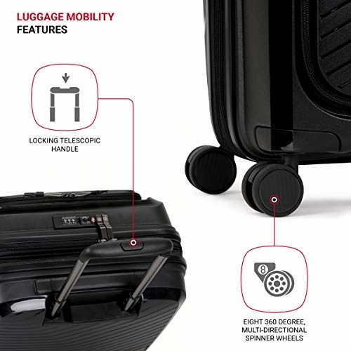 SwissGear 8836 Durable Expandable Spinner Luggage, Black, Carry-On 20-Inch