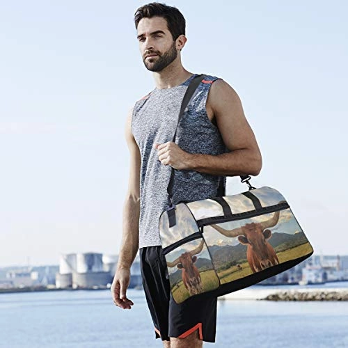 Texas Longhorn Steer Sports Gym Bag with Shoes Compartment Travel Duffel Bag for Men Women