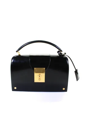 Thom Browne Womens Leather Flap Mrs Thom Gold Tone Top Handle Shoulder Handbag Black