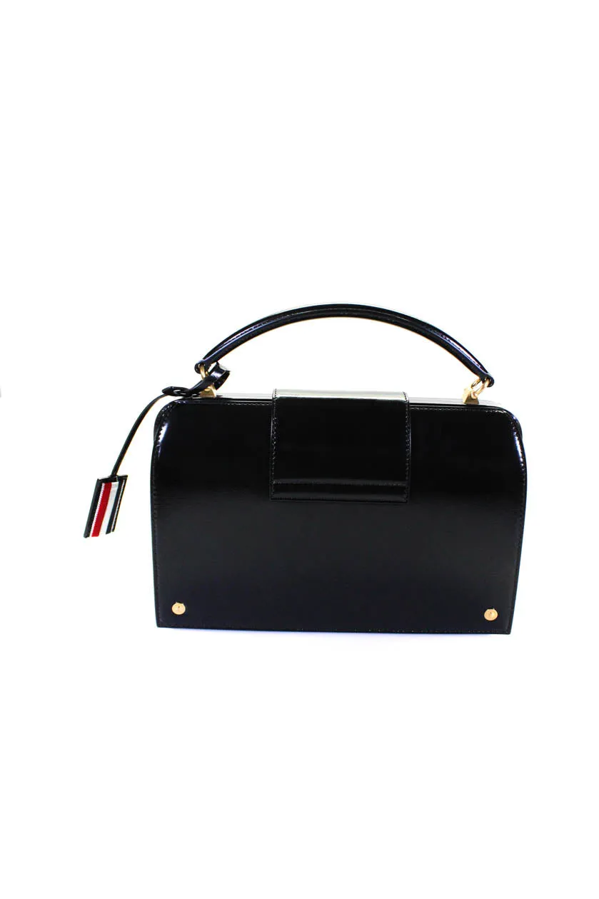 Thom Browne Womens Leather Flap Mrs Thom Gold Tone Top Handle Shoulder Handbag Black