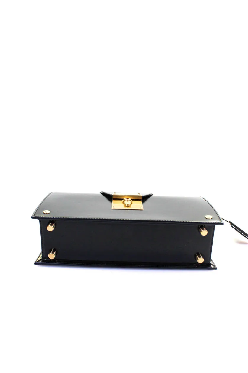 Thom Browne Womens Leather Flap Mrs Thom Gold Tone Top Handle Shoulder Handbag Black