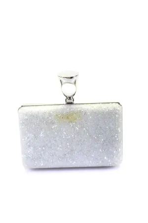Tom Ford Womens Micro Crystal Ring Top Clutch Handbag White Silver Tone