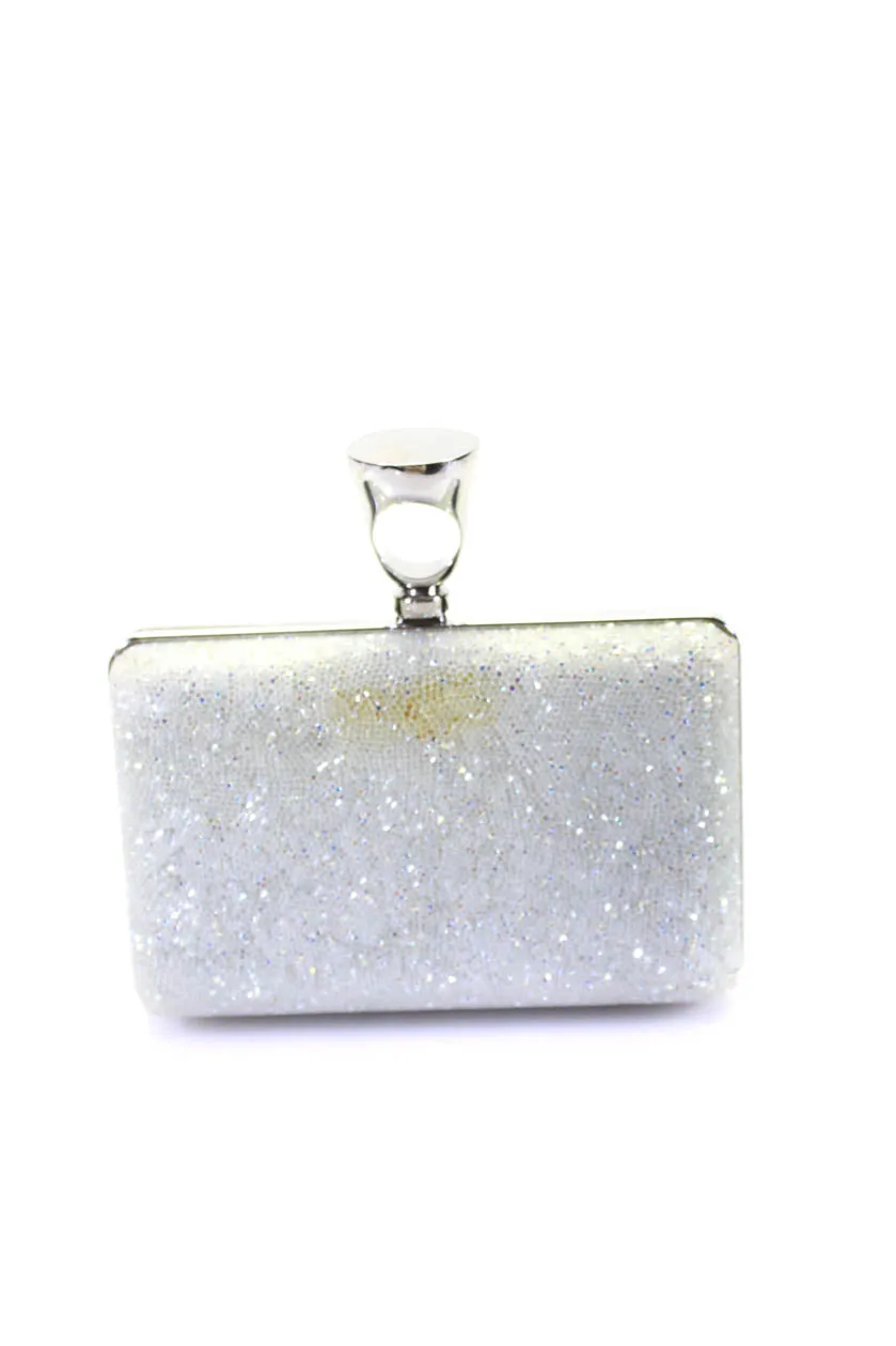 Tom Ford Womens Micro Crystal Ring Top Clutch Handbag White Silver Tone