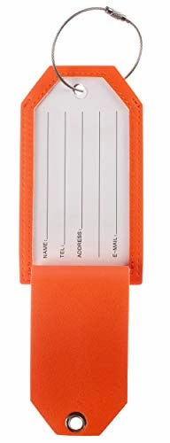 Toughergun Initial Letter Luggage Tag Leather with Full Privacy Cover and Travel Bag Tag Orange 1 pcs Set (W)