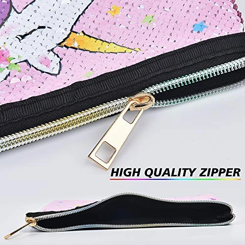 Unicorn Makeup Bag - Reversible Sequin Cosmetic Bag Sparkly Pink Zipper VanityToiletry Bag Pouch Purse for Girls Women Travel Birthday Christmas Gift
