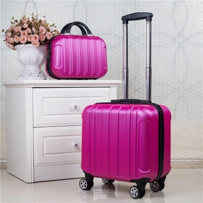 Unisex 2Pcs Carry On Travel Suitcase Women Laptop Luggage Stripe Pattern Small Luggage 18 Inch