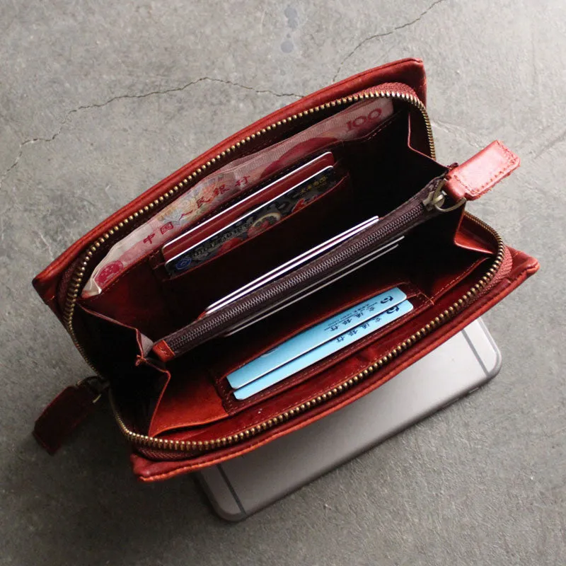 Vintage LEATHER Womens Long Clutch Wallet Zipper Long Wallet FOR Women