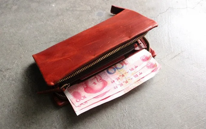 Vintage LEATHER Womens Long Clutch Wallet Zipper Long Wallet FOR Women