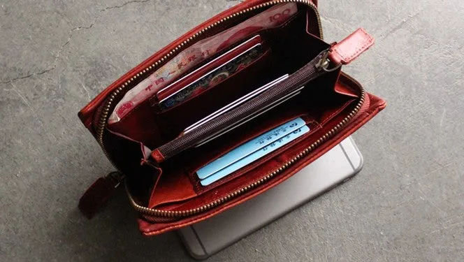 Vintage LEATHER Womens Long Clutch Wallet Zipper Long Wallet FOR Women