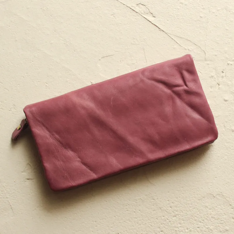 Vintage LEATHER Womens Long Clutch Wallet Zipper Long Wallet FOR Women