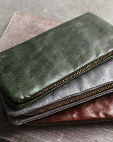 Vintage LEATHER Womens Long Clutch Wallet Zipper Long Wallet FOR Women