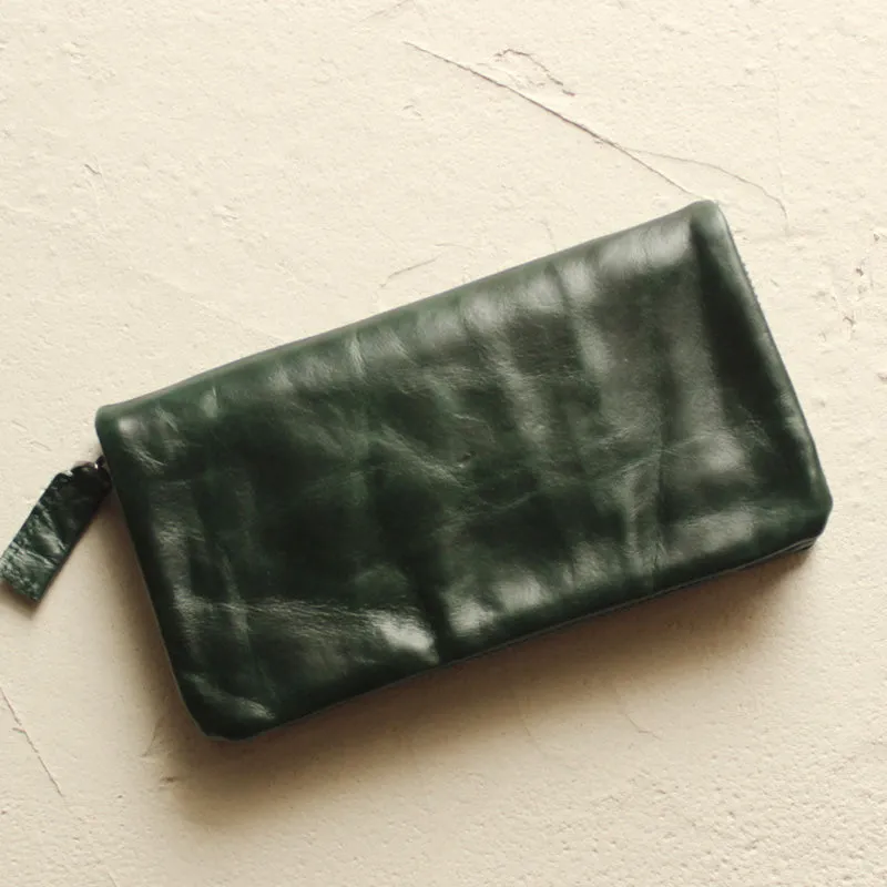 Vintage LEATHER Womens Long Clutch Wallet Zipper Long Wallet FOR Women
