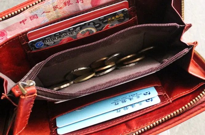 Vintage LEATHER Womens Long Clutch Wallet Zipper Long Wallet FOR Women