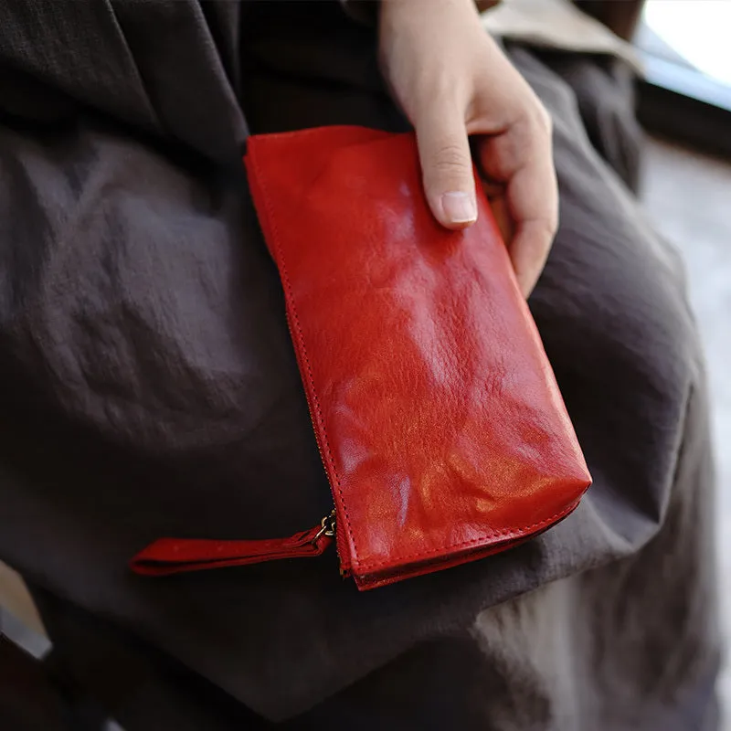 Vintage Tan Leather Wristlet Wallet Womens Zip Around Wallets Tan Ladies Zipper Clutch Wallet for Women