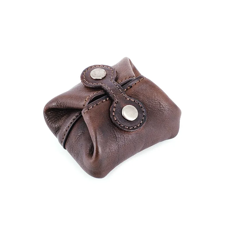 Vintage Women Brown Leather Coin Pouch Catch All Tray Coin Wallet Change Wallet For Women