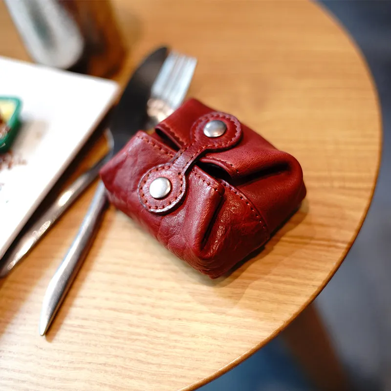 Vintage Women Brown Leather Coin Pouch Catch All Tray Coin Wallet Change Wallet For Women