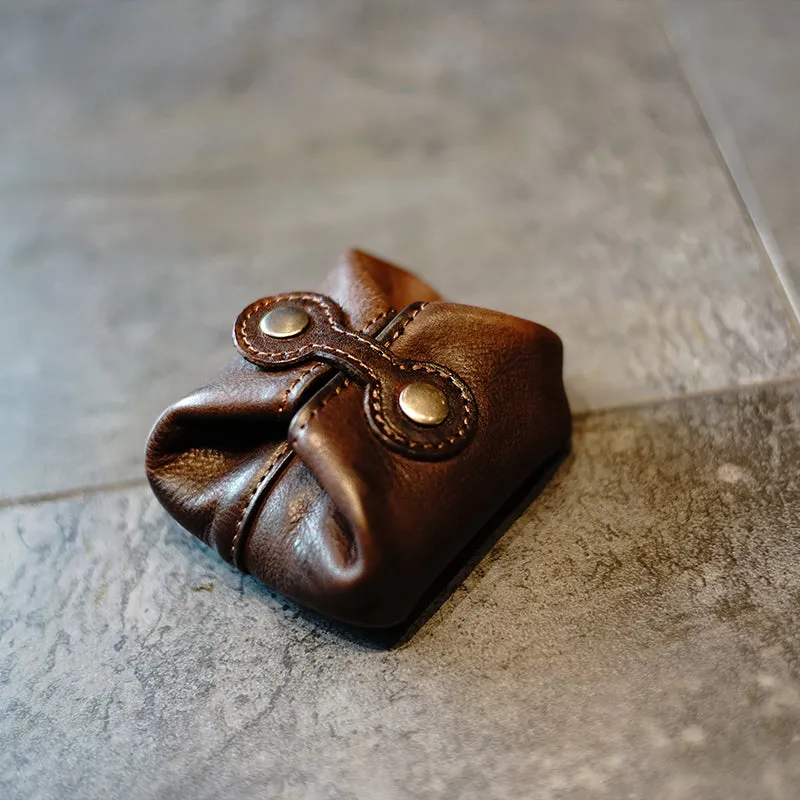 Vintage Women Brown Leather Coin Pouch Catch All Tray Coin Wallet Change Wallet For Women