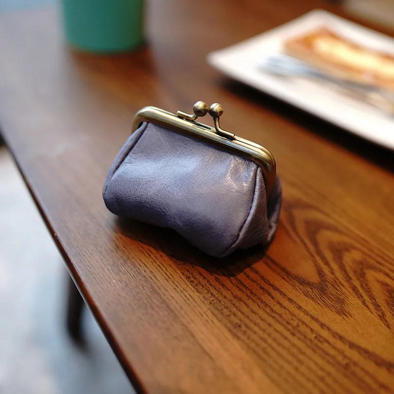 Vintage Women Red Leather Coin Wallet Frame Clasp Coin Pouch Change Wallet For Women