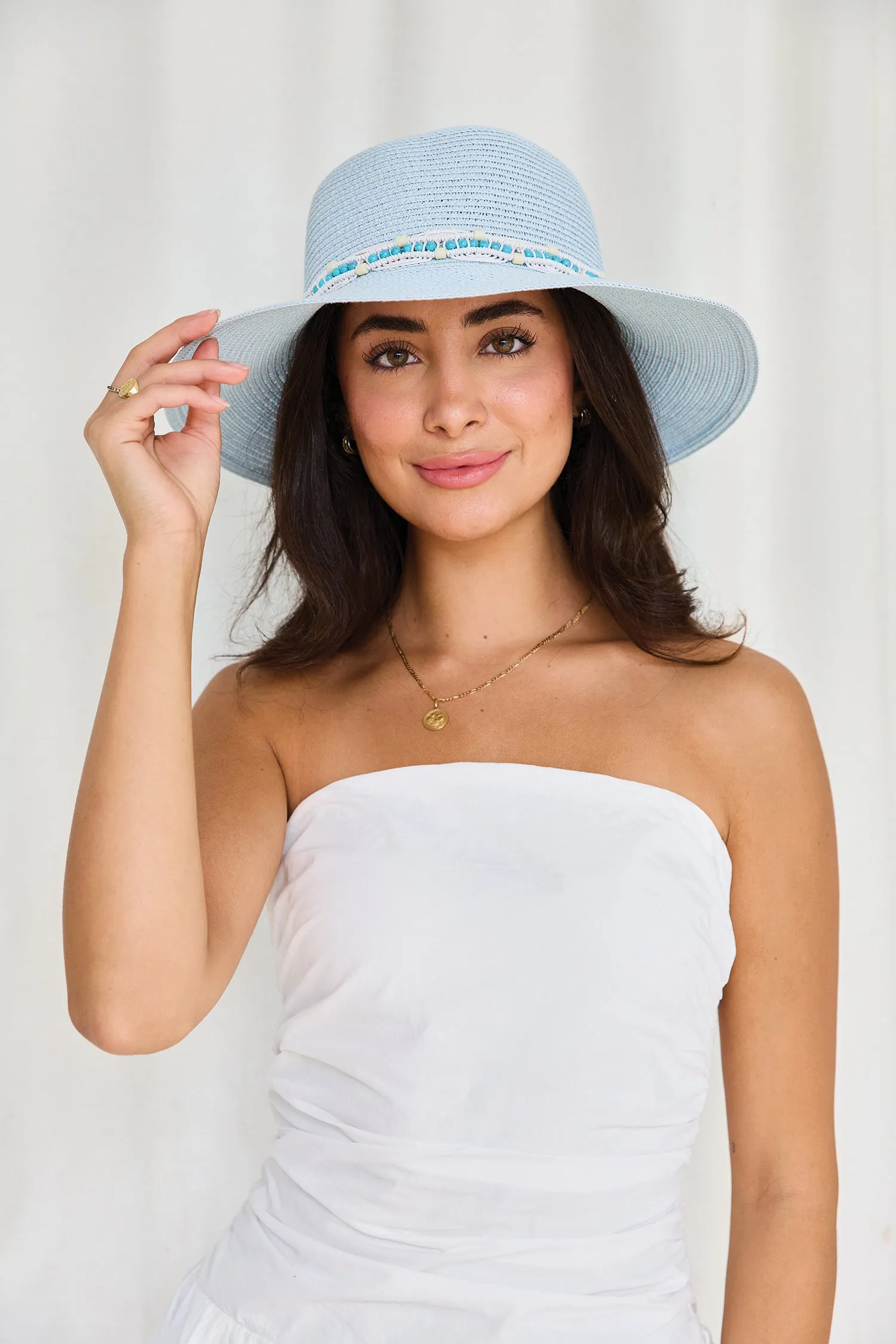 Viola Turquoise Bead Straw Hat