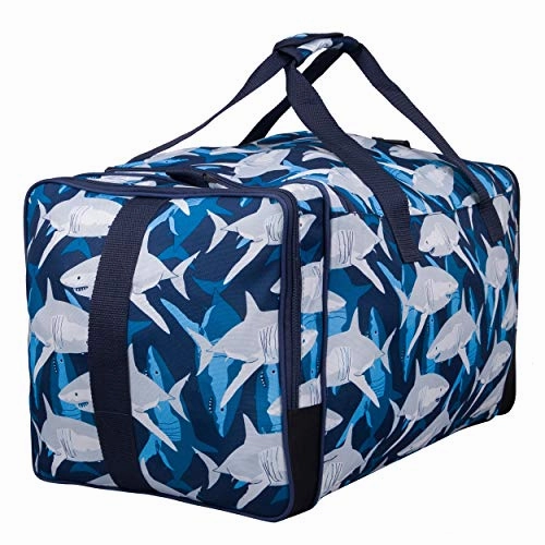 Wildkin Kids Weekender Duffel Bag for Boys and Girls, Carry-On Size and Perfect for Weekend or Overnight Travel, 600-Denier Polyester Fabric Duffel Bags Measures 22 x 12 x 12 Inches (Sharks)